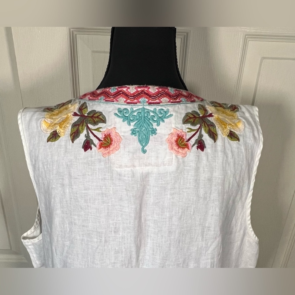 Johnny Was Linen Embroidered Duster Vest Floral Boho Festival Kimono Cardigan - Picture 4 of 8